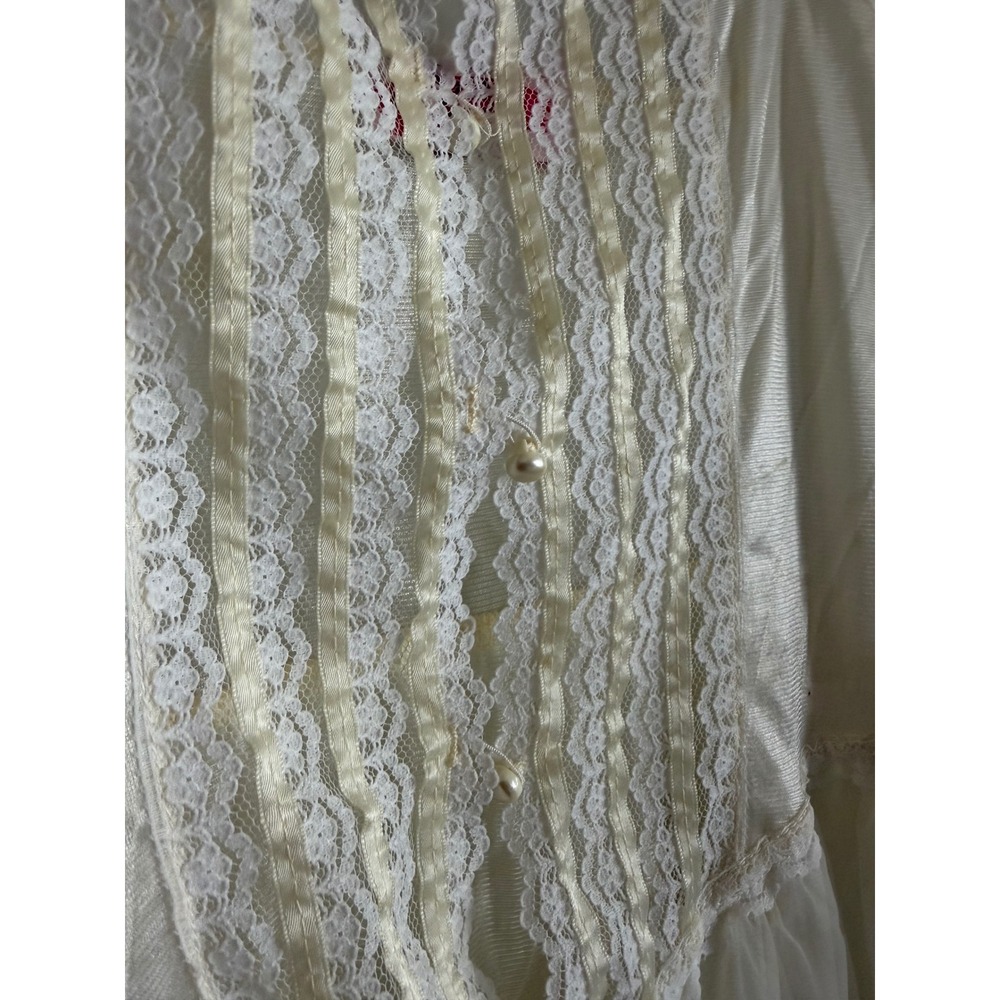 Vintage Cream Lace Trim Nightgown Sheer Maxi slip Pearl Detail romantic Wedding - Picture 7 of 16